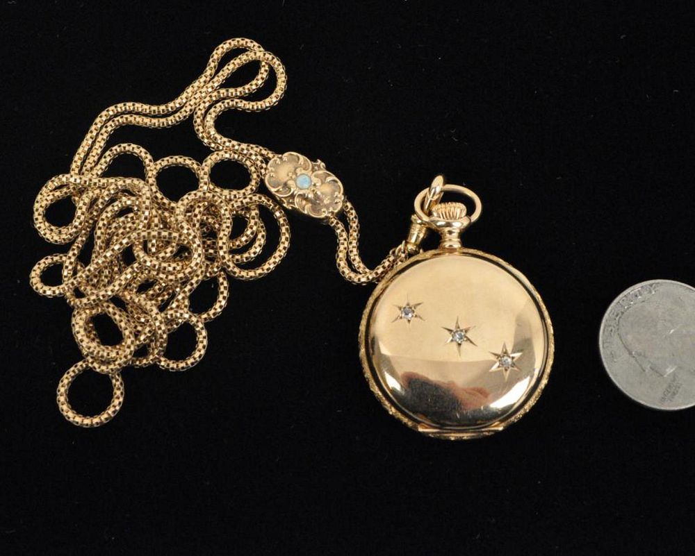 Appraisal: Waltham K Gold Ladies Watch Chain in hunter case marked