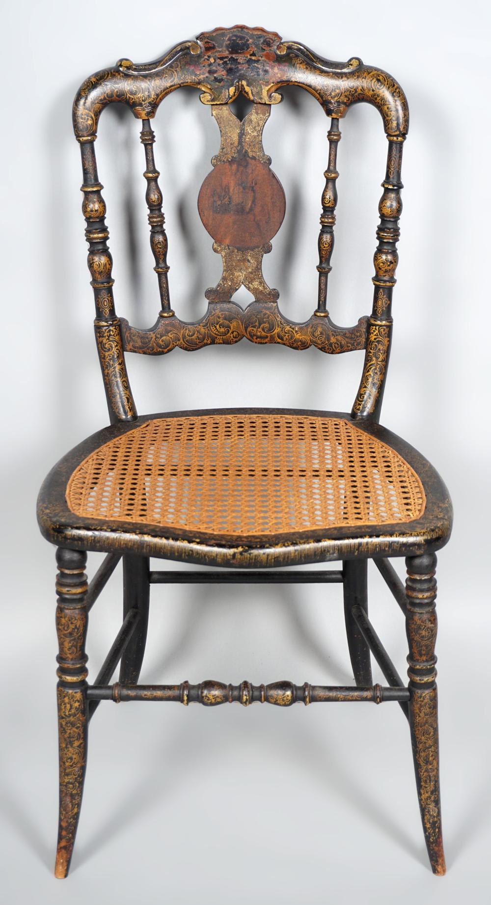 Appraisal: VICTORIAN GILT BLACK LACQUER SIDE CHAIR TH CENTURY the arched