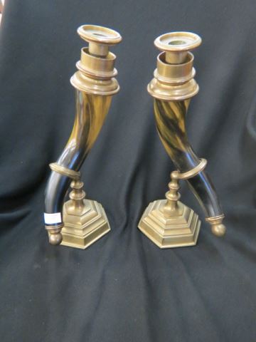 Appraisal: Pair of Brass Horn Candlesticks tall