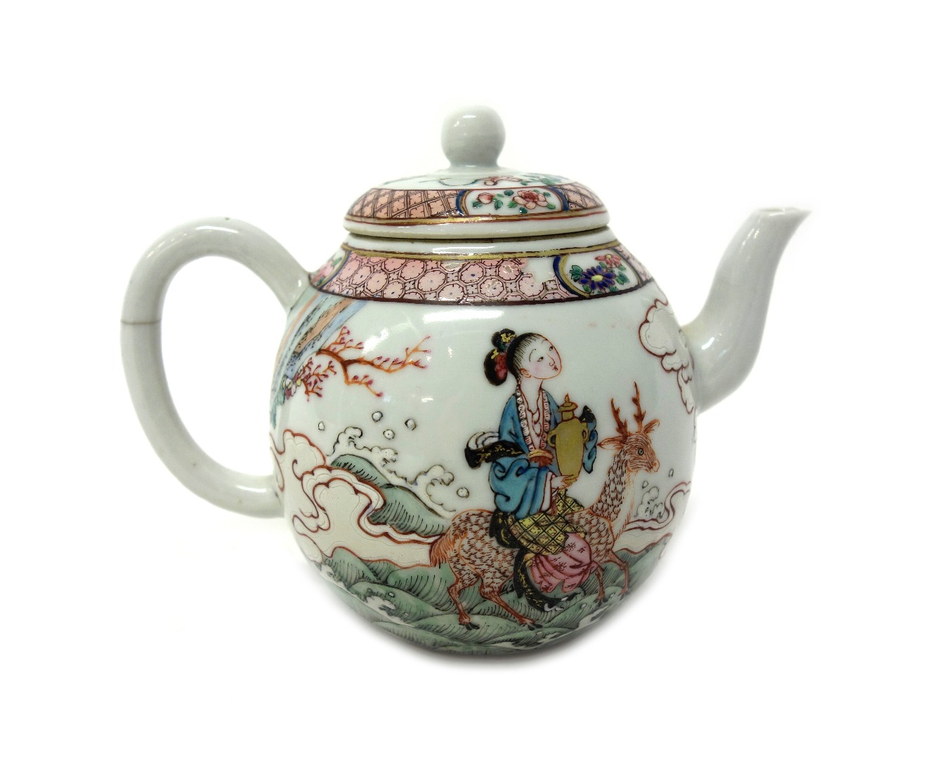 Appraisal: A small Chinese famille-rose batchelor's teapot and cover early Qianlong