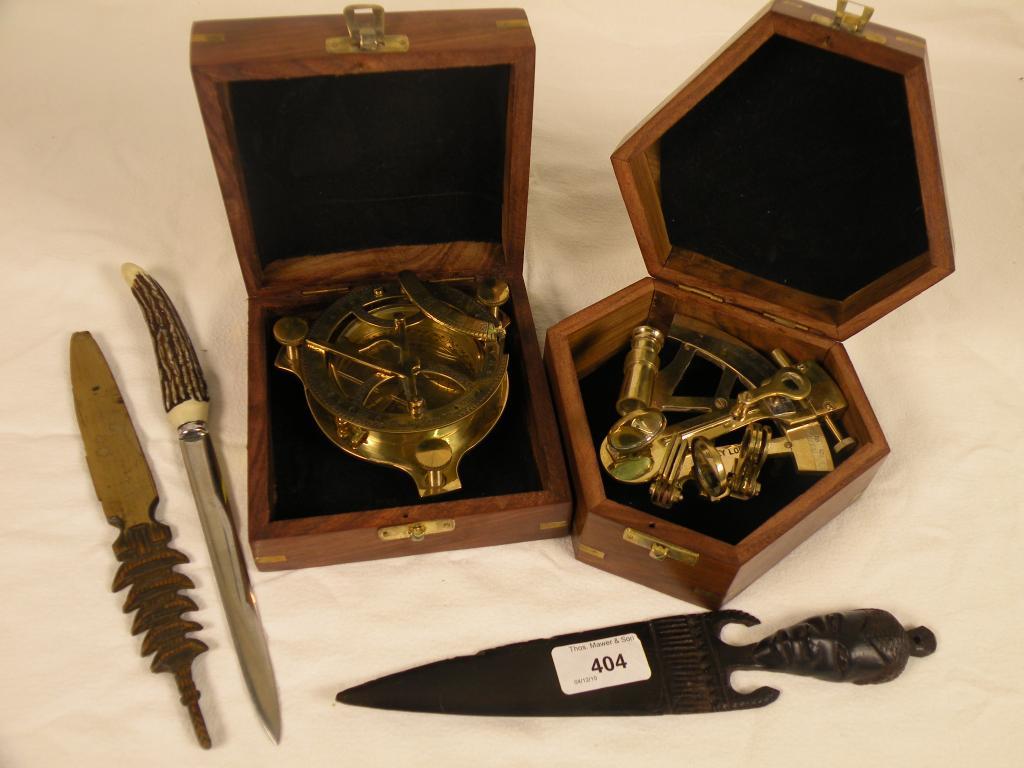 Appraisal: A modern replica brass sextant in a hardwood case a