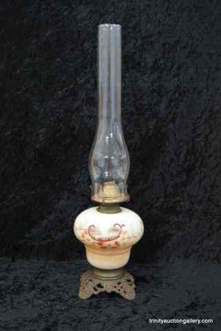 Appraisal: Antique Painted Milk Glass Oil LampFrom the estate is a