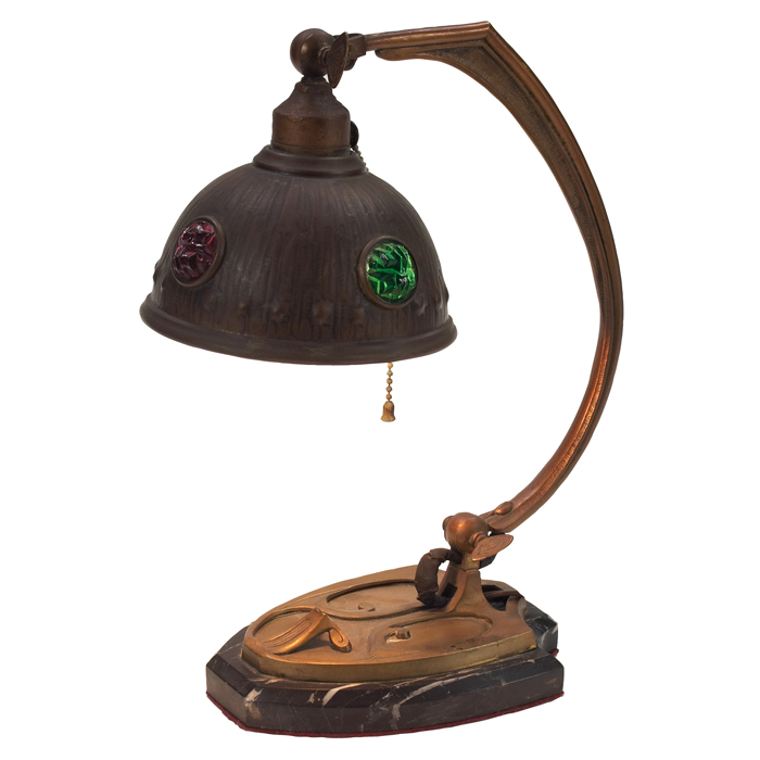 Appraisal: Austrian table lamp adjustable bronzelamp holds a shade with inset