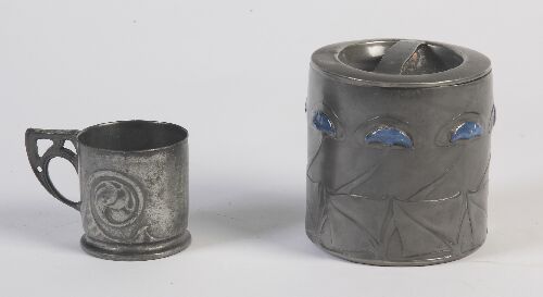 Appraisal: A Liberty Co 'Tudric' pewter and enamel set biscuit barrel