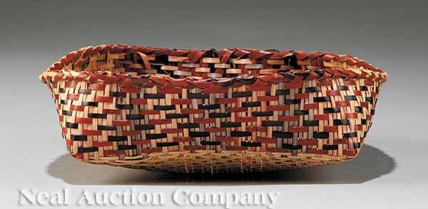 Appraisal: A Chitimacha Single-Weave Tray Basket natural red and black cane