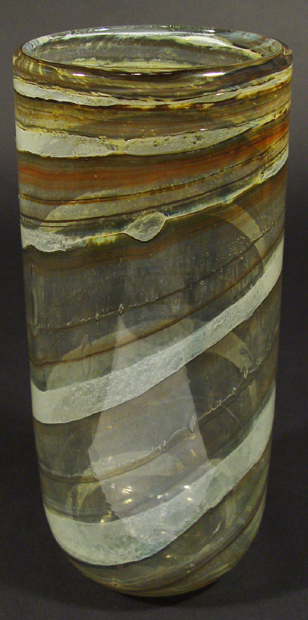 Appraisal: Isle of Wight large cylindrical glass vase by Michael Harris