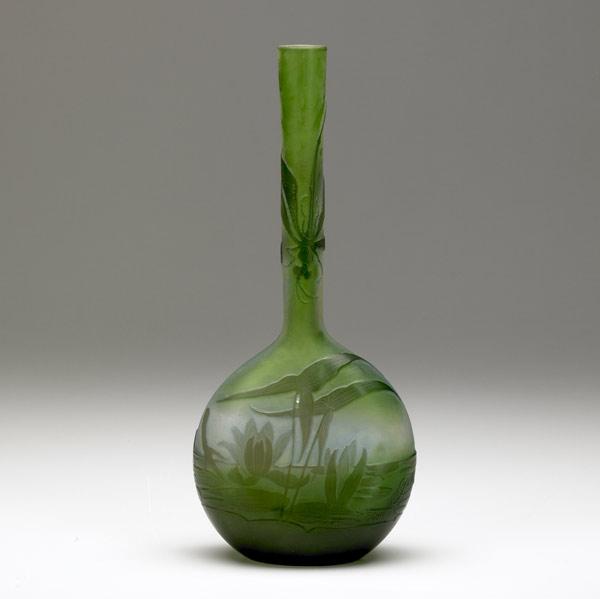 Appraisal: GALLE Cameo bulbous bud vase with a large dragonfly over