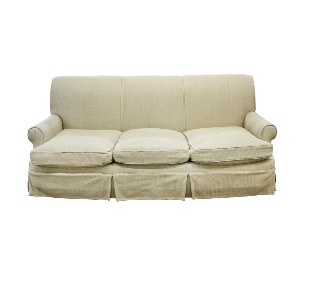 Appraisal: MICHAEL SMITH UPHOLSTERED SOFAwith beige fabric Provenance The Jim Belushi