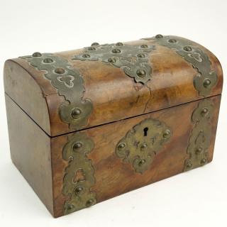 Appraisal: th Century English Chest Shaped Burlwood and Brass Mounted Tea