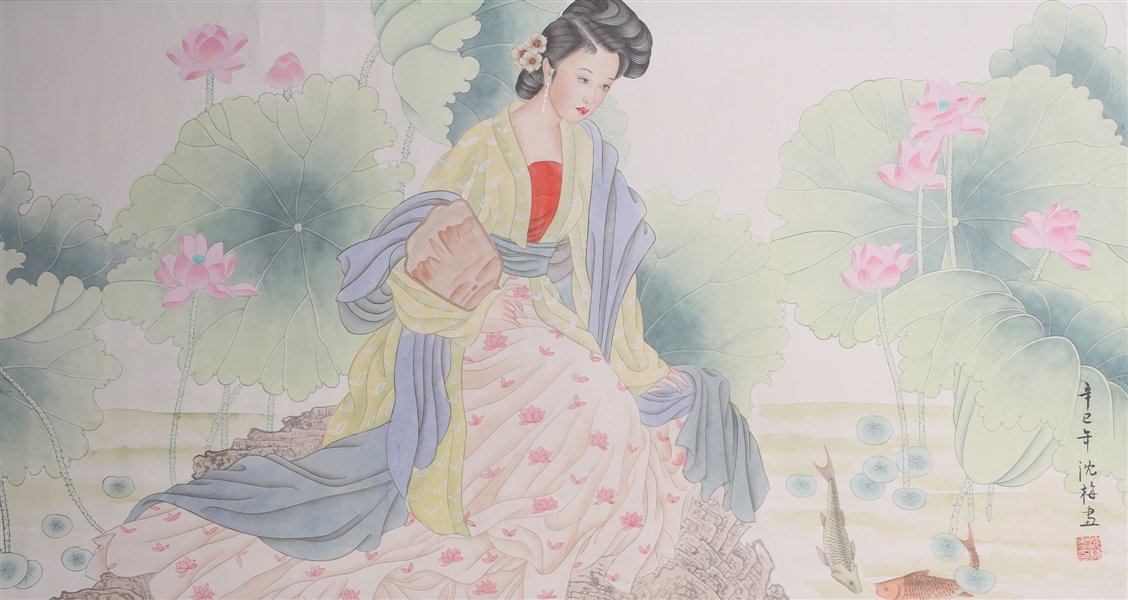 Appraisal: Chinese ink and color on paper painting of a seated