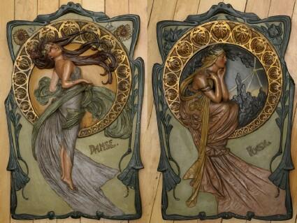 Appraisal: Two Art Nouveau Glazed Ceramic Wall Plaques Titled Posie and