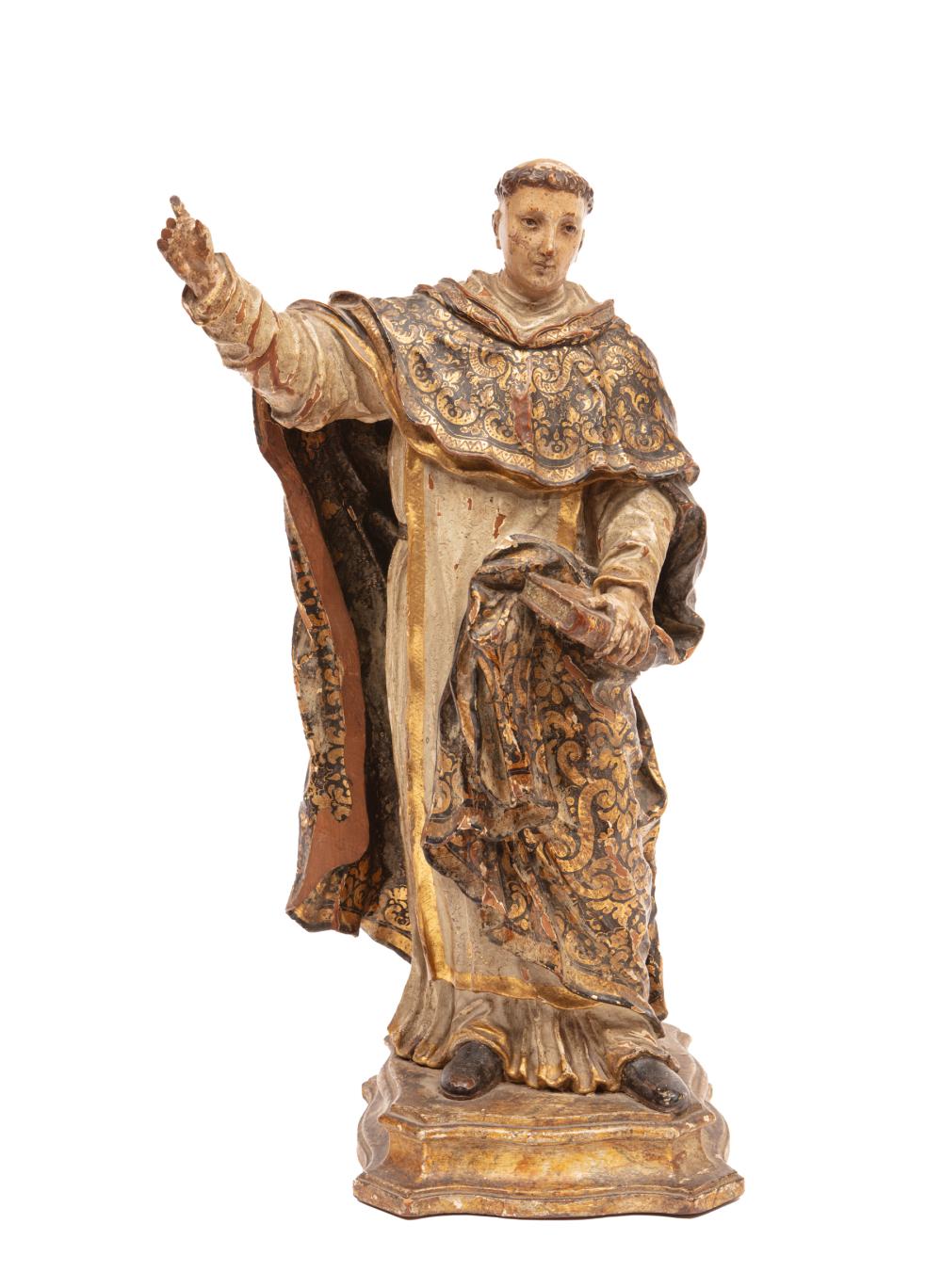 Appraisal: Antique Carved and Polychromed Figured of a Saint holding a