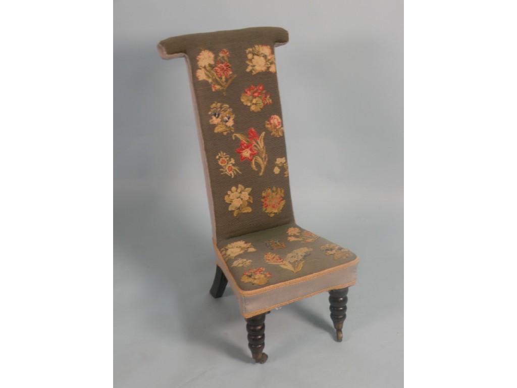 Appraisal: A Victorian prie dieu chair the woolwork back embroidered with