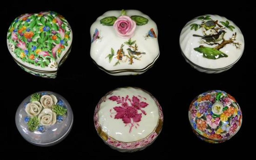 Appraisal: Herend etc six trinket boxes including two Rothschild pattern all