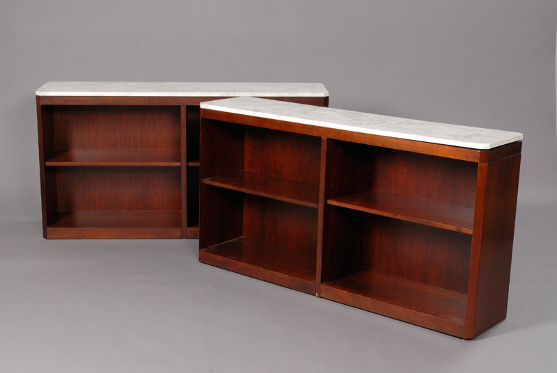 Appraisal: Two Bookcases with Marble Tops Attributed to Knoll Rosewood and