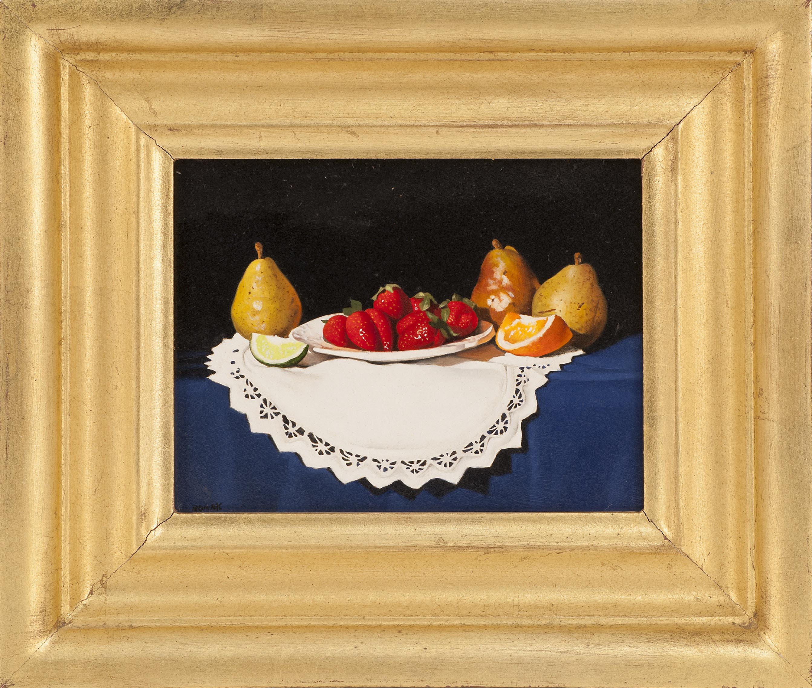 Appraisal: ROBERT K ROARKAmerican ContemporaryTable top still life with fruit Signed