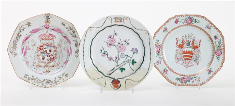 Appraisal: TWO CHINESE EXPORT FAMILLE ROSE ARMORIAL PORCELAIN OCTAGONAL PLATES AND