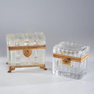 Appraisal: French gilt mounted cut crystal boxes French gilt mounted cut