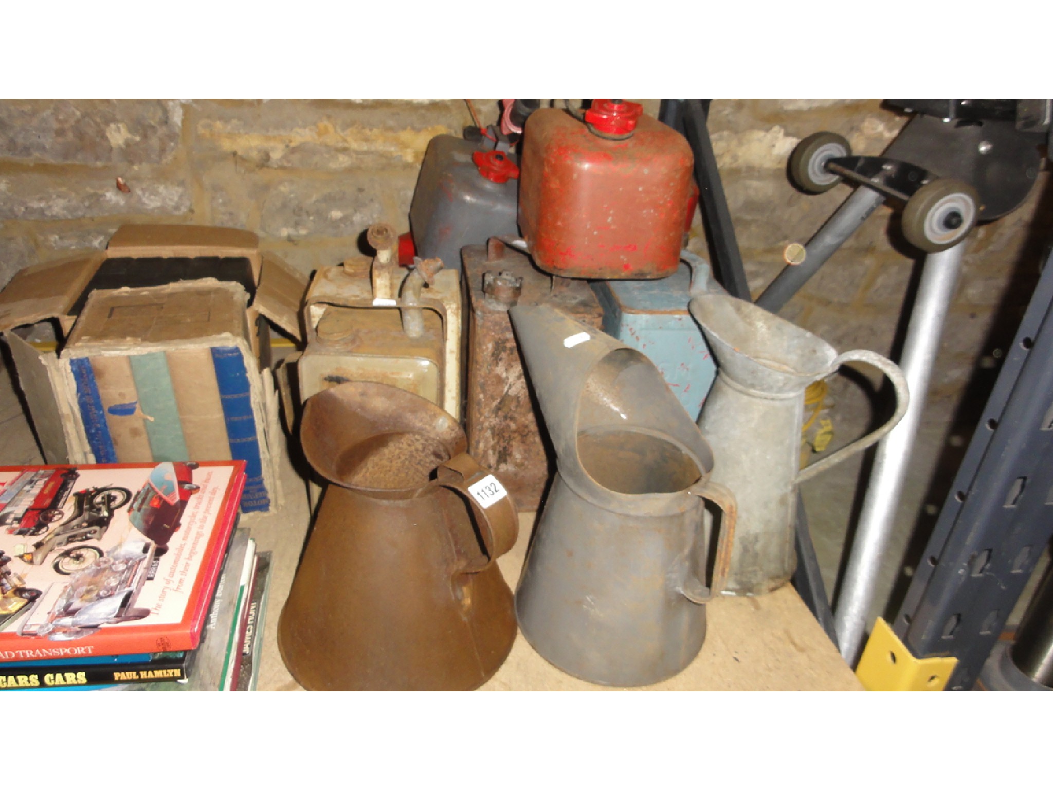 Appraisal: One lot of vintage and later petrol cans oil jugs