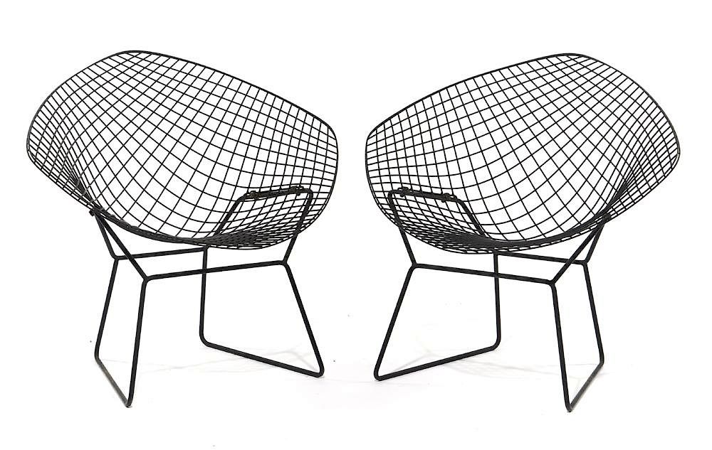 Appraisal: Pair of Bertoia Diamond iron chairs Pair of Bertoia for