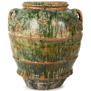 Appraisal: An Italian Green Glazed Terra Cotta Large Oil Jar TH