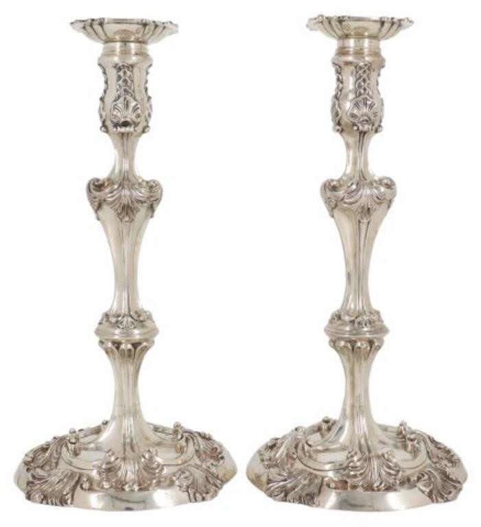 Appraisal: ENGLISH CRICHTON BROS STERLING CANDLESTICKS pair English sterling silver candlesticks