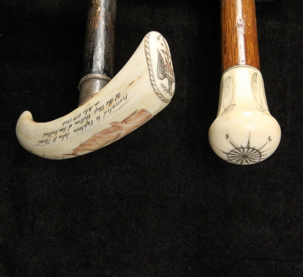 Appraisal: MARITIME SCRIMSHAW CANES - Walrus Tusk Handle Cane inscribed Presented