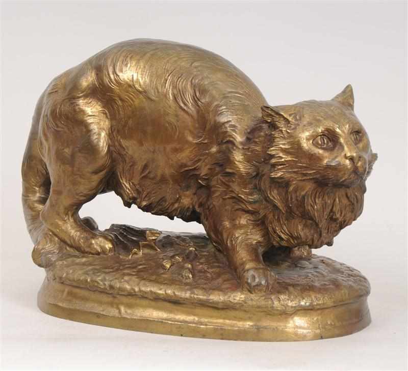 Appraisal: CHARLES EMILE JONCHERY b STEALTHY CAT Gilt bronze signed with