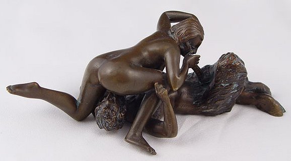 Appraisal: PART BERGMAN EROTIC BRONZE SATYR NUDE WOMAN '' length each