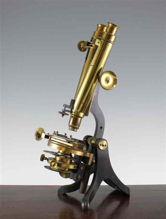 Appraisal: A th century lacquered brass binocular microscope by Henry Crouch