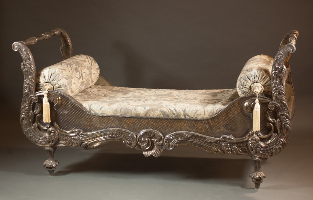 Appraisal: VENETIAN INSPIRED SETTEE a backless design with turned handle at