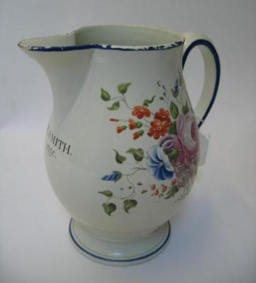 Appraisal: A WEDGWOOD CREAMWARE JUG dated of bellied form polychrome painted