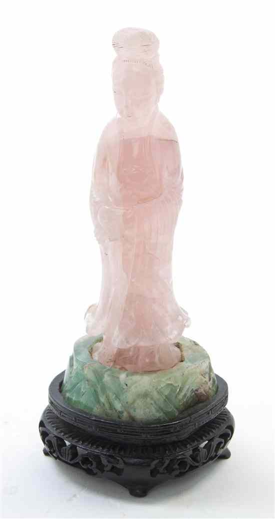 Appraisal: A Chinese Rose Quartz Figure depicting a lady standing in