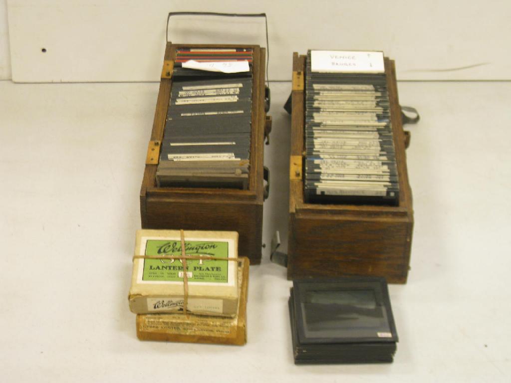 Appraisal: Two cases of Lantern Slides including Venice Bruges and others