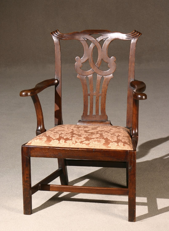 Appraisal: George III Mahogany Armchair Circa - Having a floral brocade