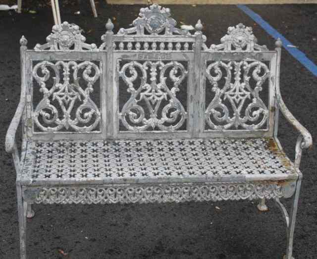 Appraisal: Antique Cast Iron Bench with Silver Paint From a Larchmont