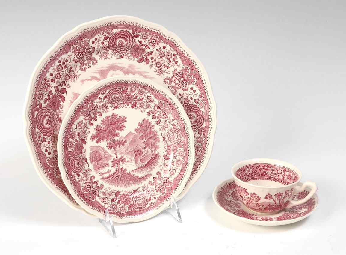 Appraisal: VILLEROY BOCH BURGENLAND RED TRANSFERWARE CHINA Approx pieces in the