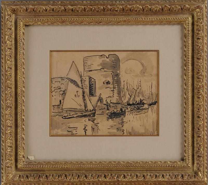 Appraisal: ATTRIBUTED TO PAUL SIGNAC LA ROCHELLE FISHING BOATS IN HARBOR