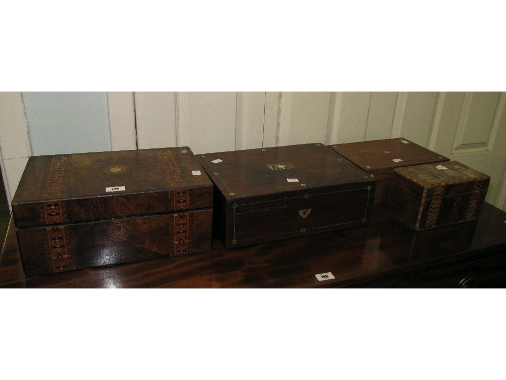 Appraisal: Lot comprising parquetry inlaid writing box a mother of pearl