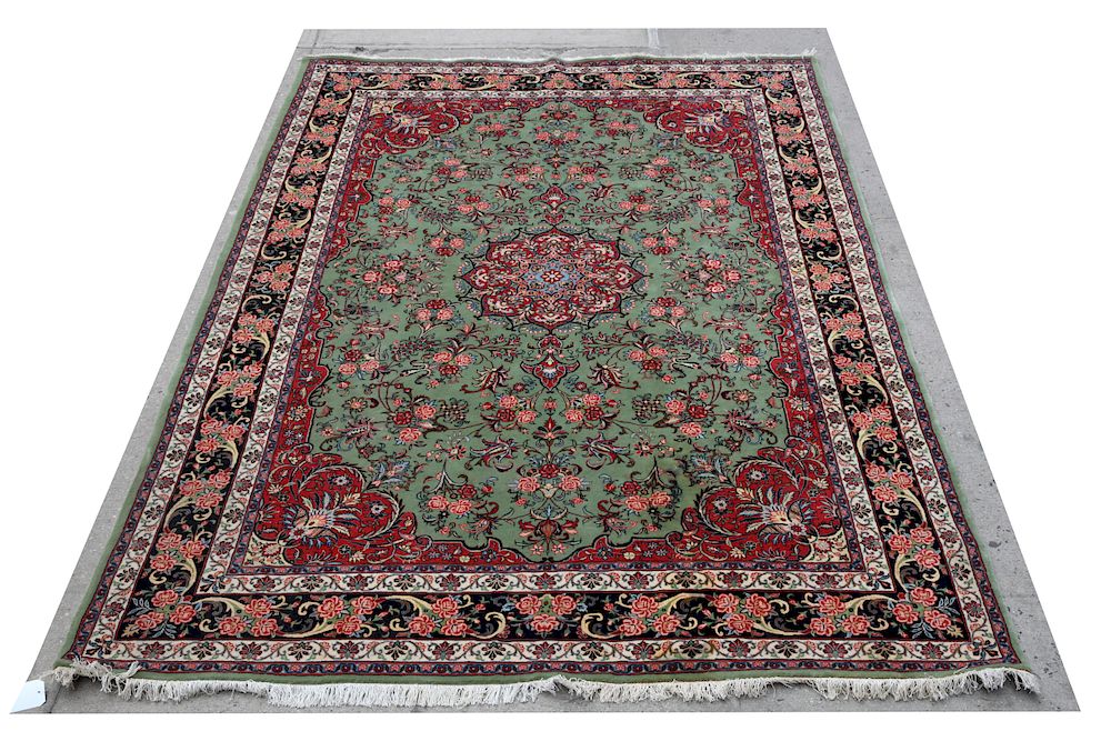 Appraisal: Persian Rose Carpet ' x ' Persian carpet with scrolling