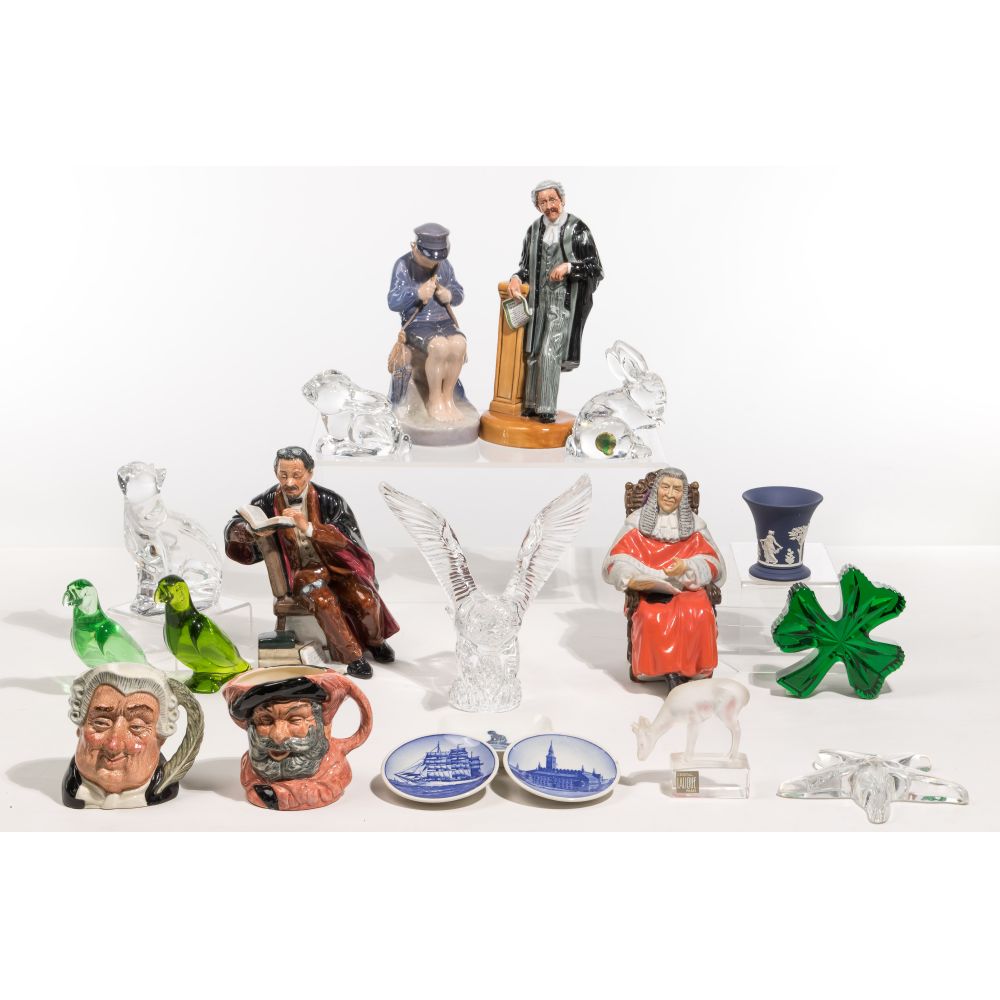 Appraisal: PORCELAIN AND GLASS FIGURINE ASSORTMENT items including Royal Doulton HN