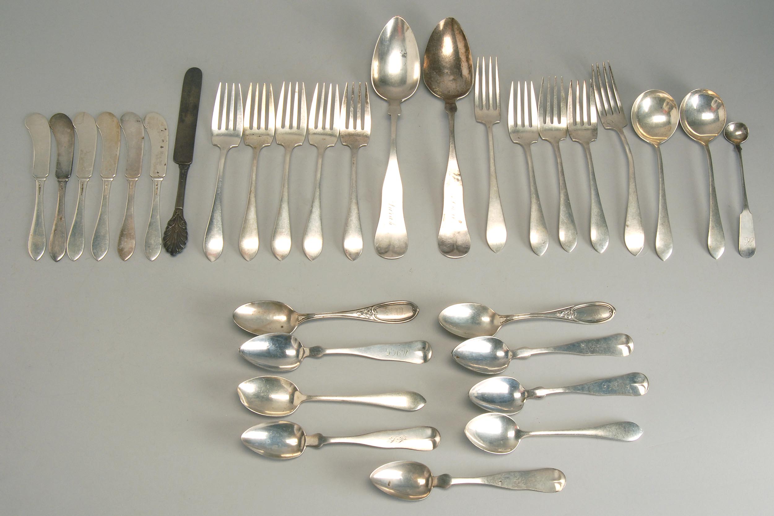 Appraisal: THIRTY-ONE PIECES OF AMERICAN SILVER Includes two serving spoons one