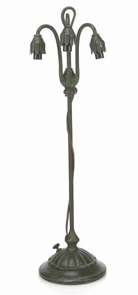 Appraisal: A Tiffany Studios bronze three-light Lily lamp base - green-brown