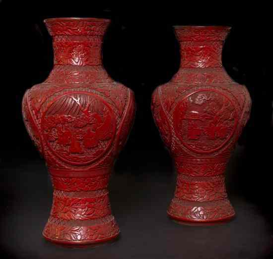 Appraisal: A Pair of Chinese Cinnabar Lacquer Baluster Vases th century