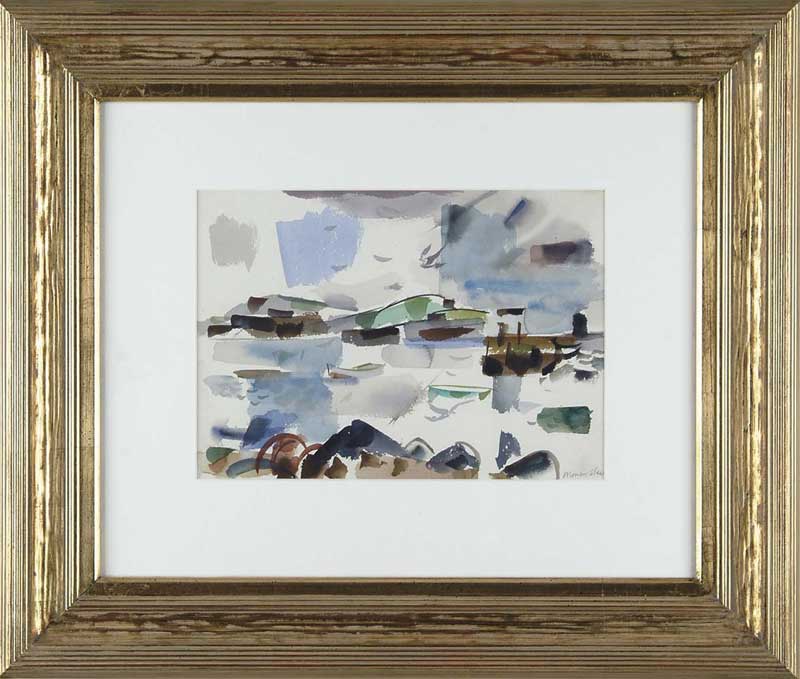 Appraisal: ALEXANDER MINEWSKI American - ABSTRACT HARBOR SCENE Watercolor on paper