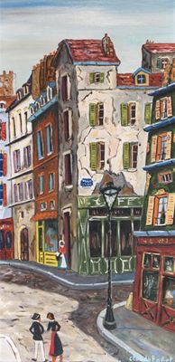 Appraisal: Claude Tabet - Street scene Signed also signed and titled