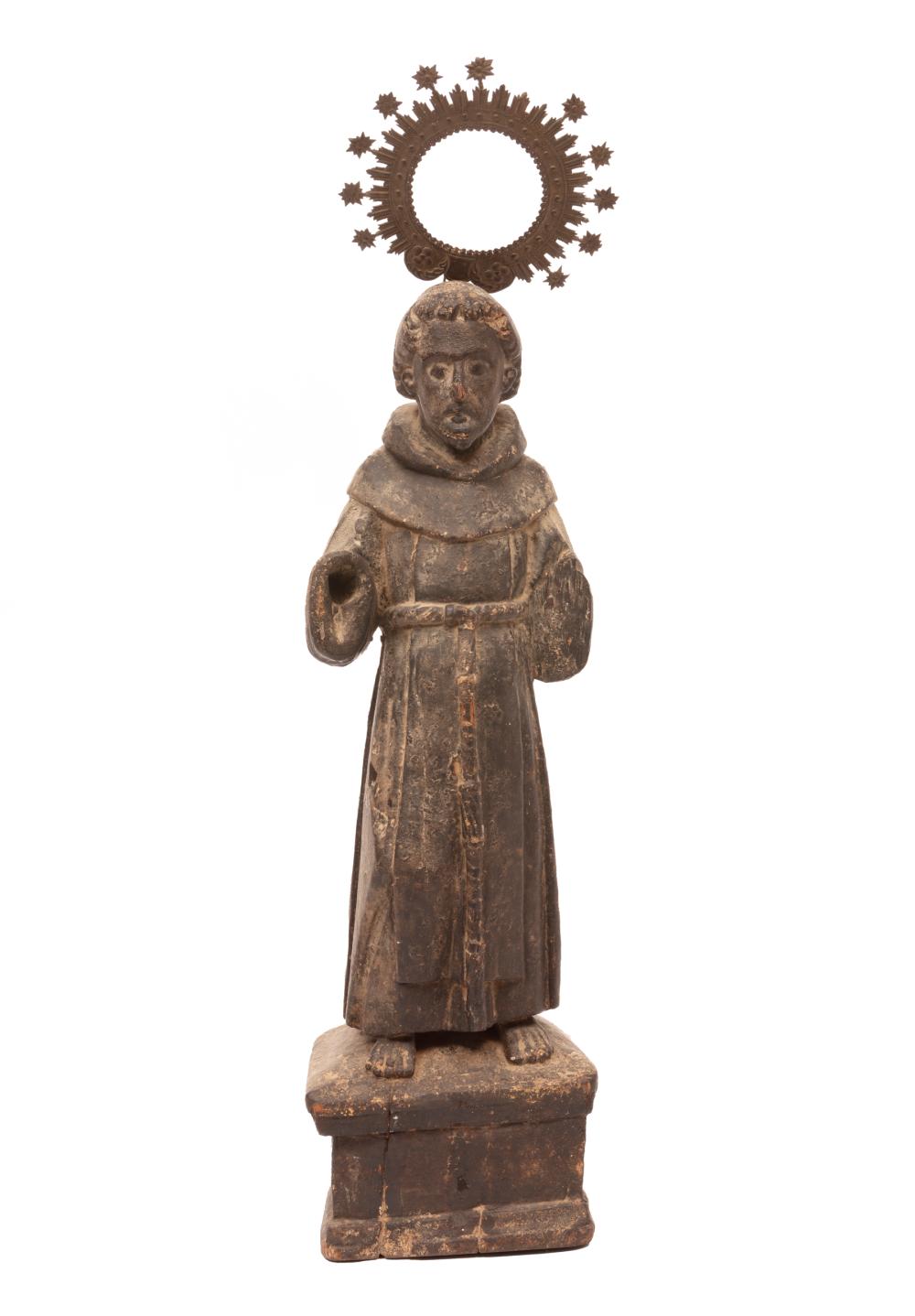 Appraisal: Wood Santo or Bulto Figure carved standing on square plinth