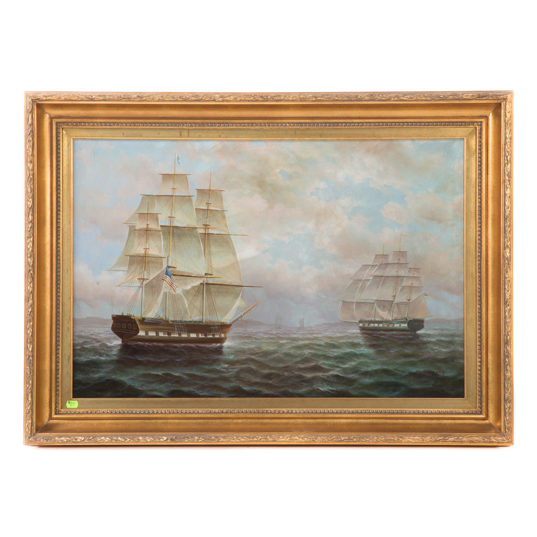 Appraisal: T Slowsky American Frigates at Sea oil th century Oil