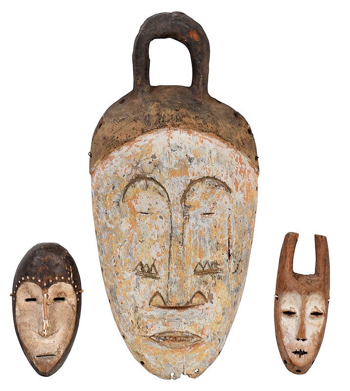 Appraisal: Three Central African Carved Wood Masks th century two smaller