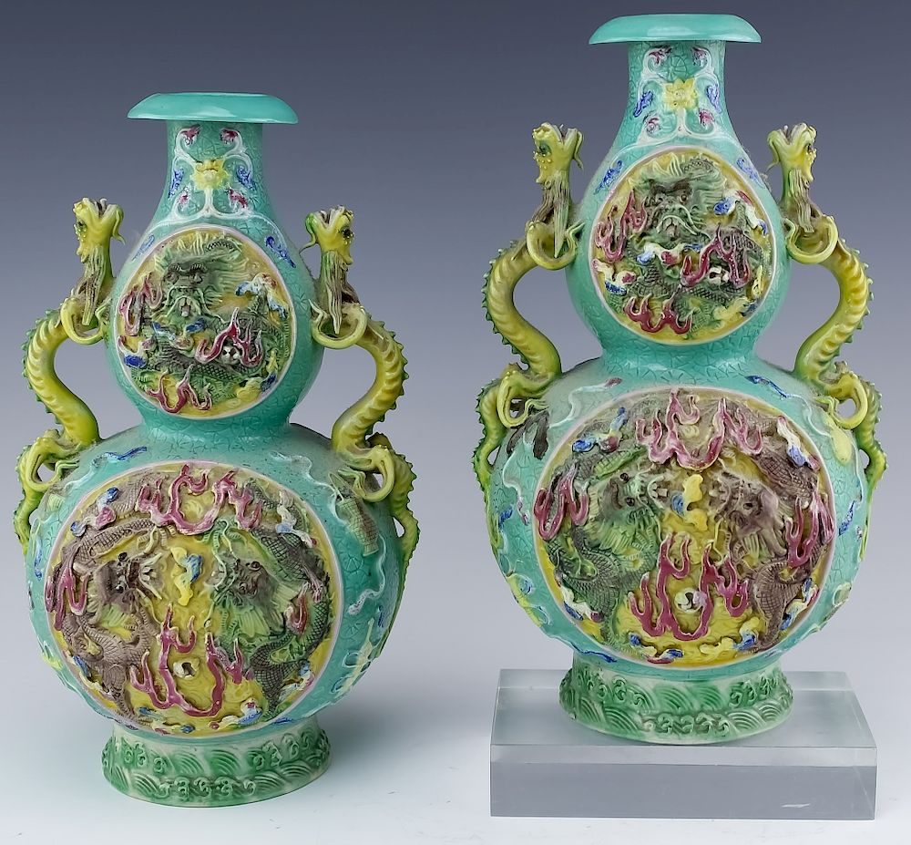 Appraisal: Pr Chinese Porcelain Dragon Vase Articulated Eyes Pair of Chinese